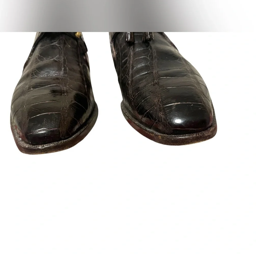 Mauri Alligator Skin Lace-Up Dark Brown Oxford Shoes US 9 Handmade Italy